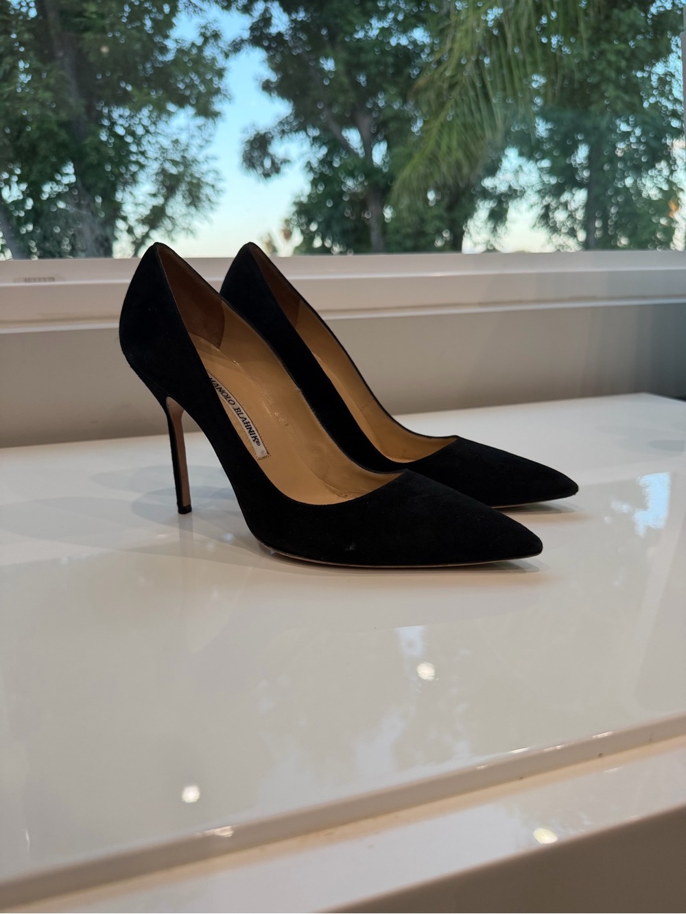 Manolo Blahnik Black Suede Pointed Stiletto Pumps
